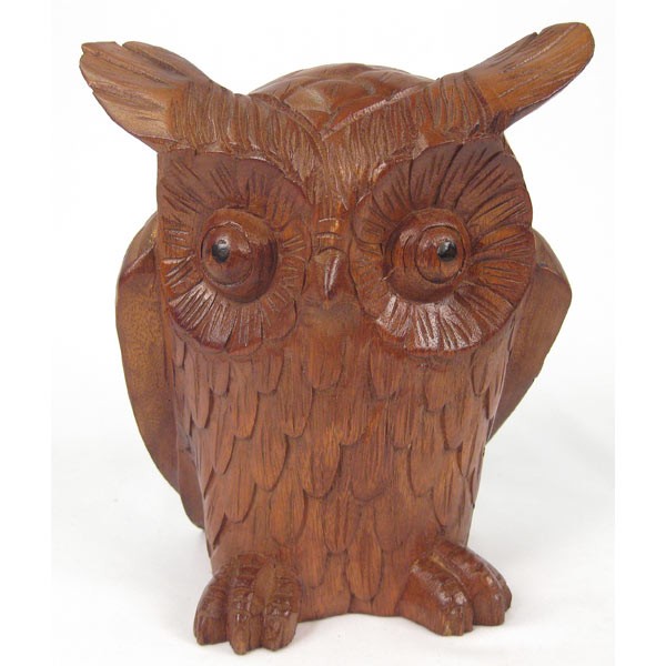 Wooden owl 22Cm Brown Finish - Click Image to Close
